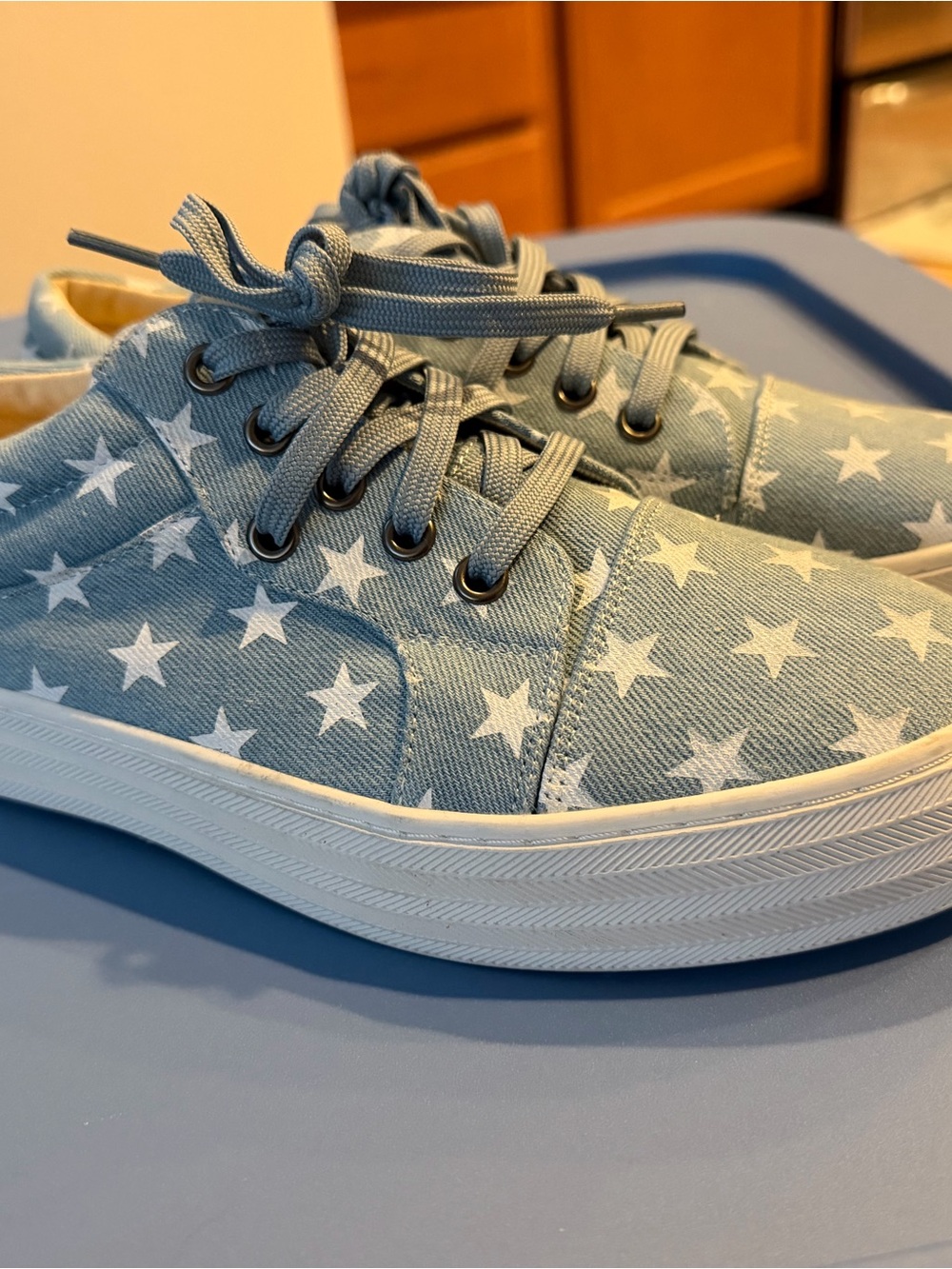 Star-Print Canvas Sneakers in Light Blue